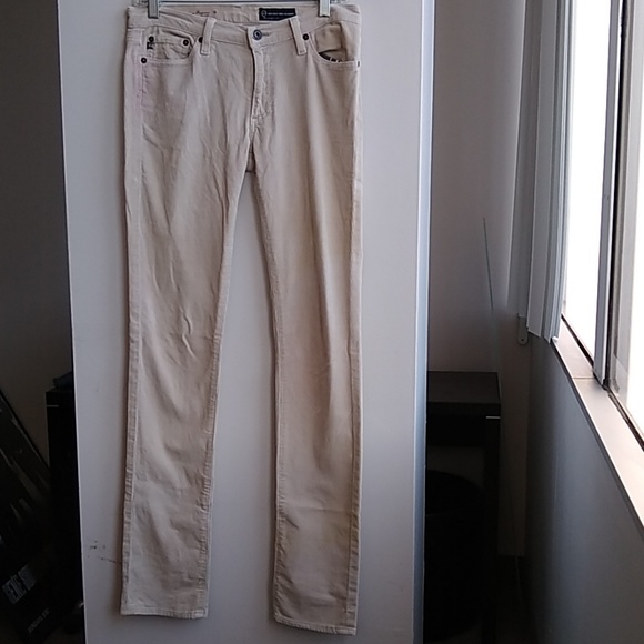AG Adriano Goldschmied Premiere Ivory Cotton Corduroy Slim Straight Jeans 27 Reg